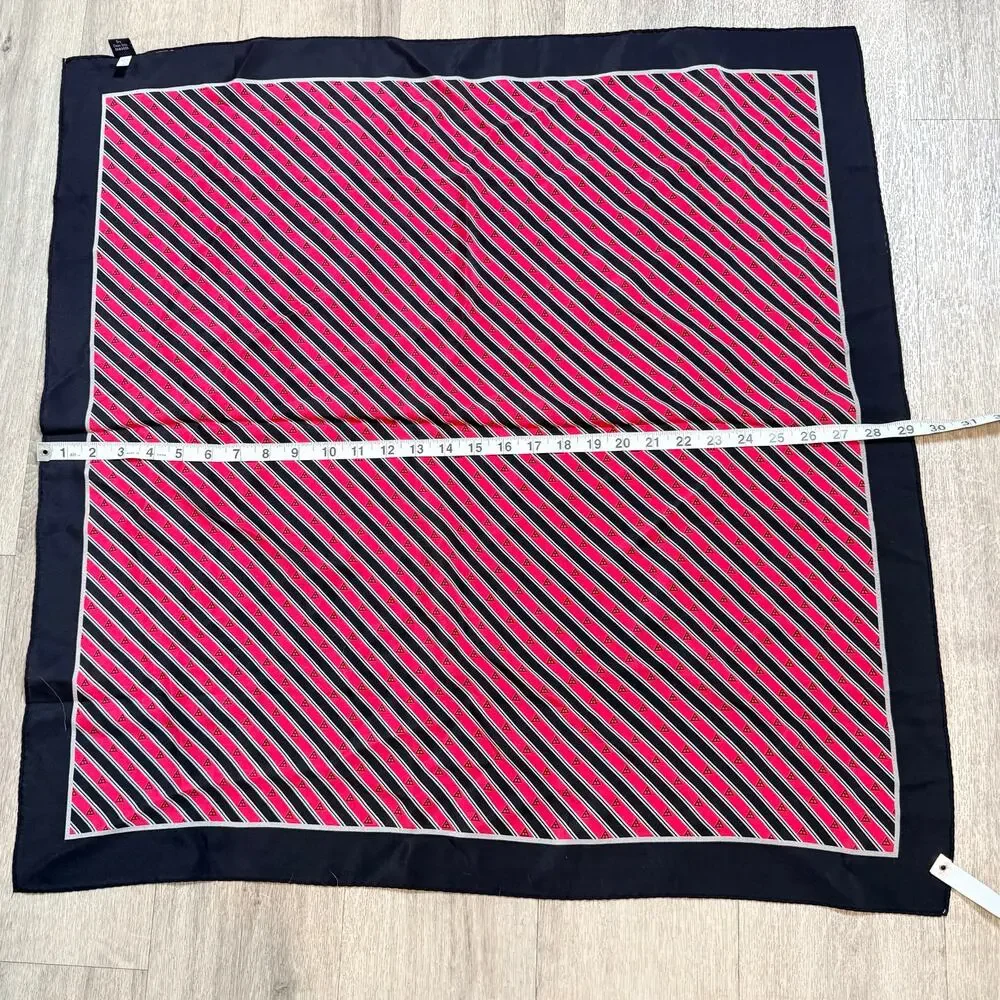 100% handmade Silk scarf, red, black and white stripe geometric patern 29x30